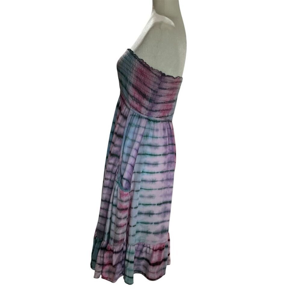 Earthbound Dress Womens S Multicolor Tie Dye Strapless Smocked Midi w/pockets - Picture 4 of 8